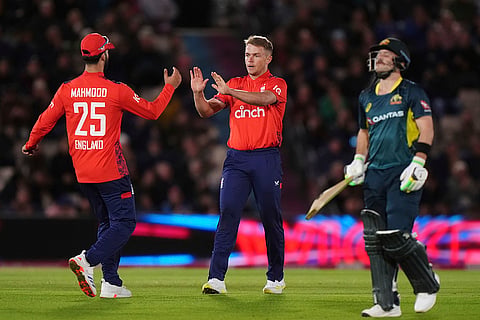England vs Australia 1st T20I: England's Sam Curran celebrates taking the wicket of Australia's Josh Inglis